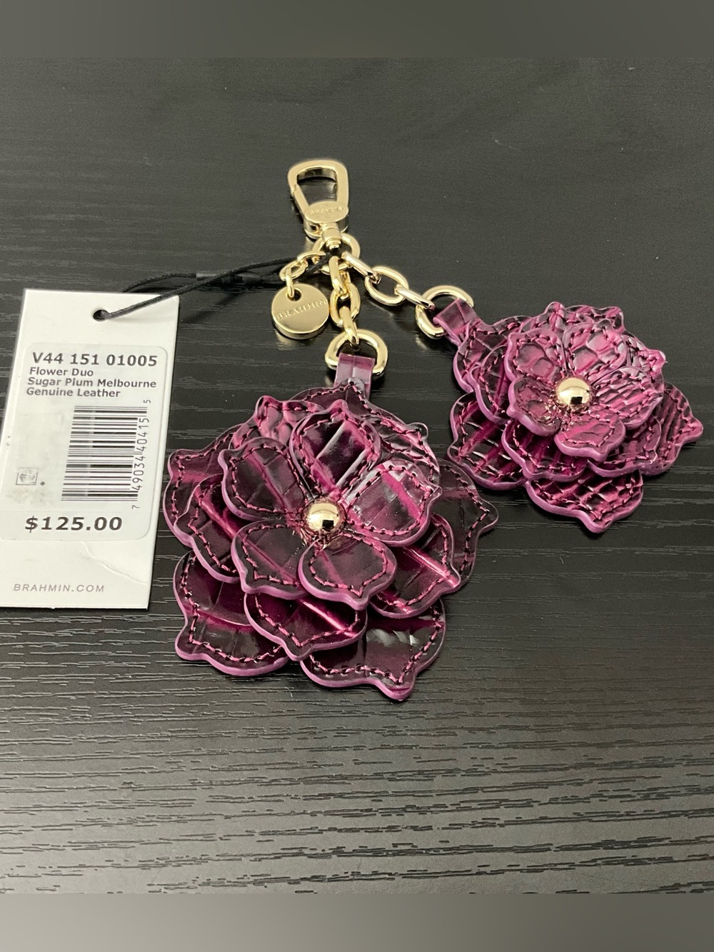 Brahmin Flower Duo SUGAR PLUM Leather Purse Charm SUPER CUTE NWT